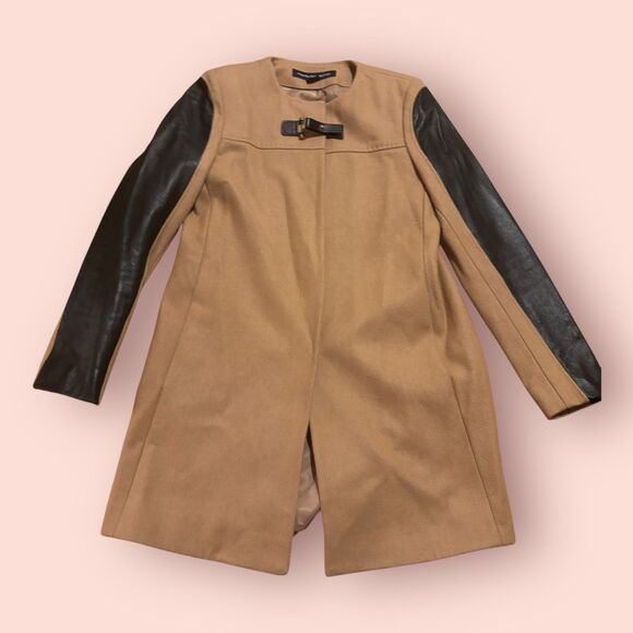 French Connection Coat Womens 2 Brown Wool Blend Lined Adjustable Buckle Front - Picture 1 of 8